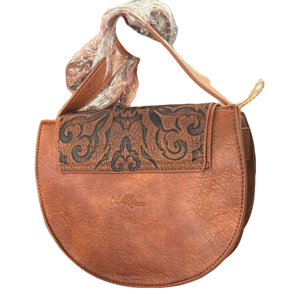 Catchfly Saddle Bag Embossed W/ Faux Turquoise Stone 2421330141