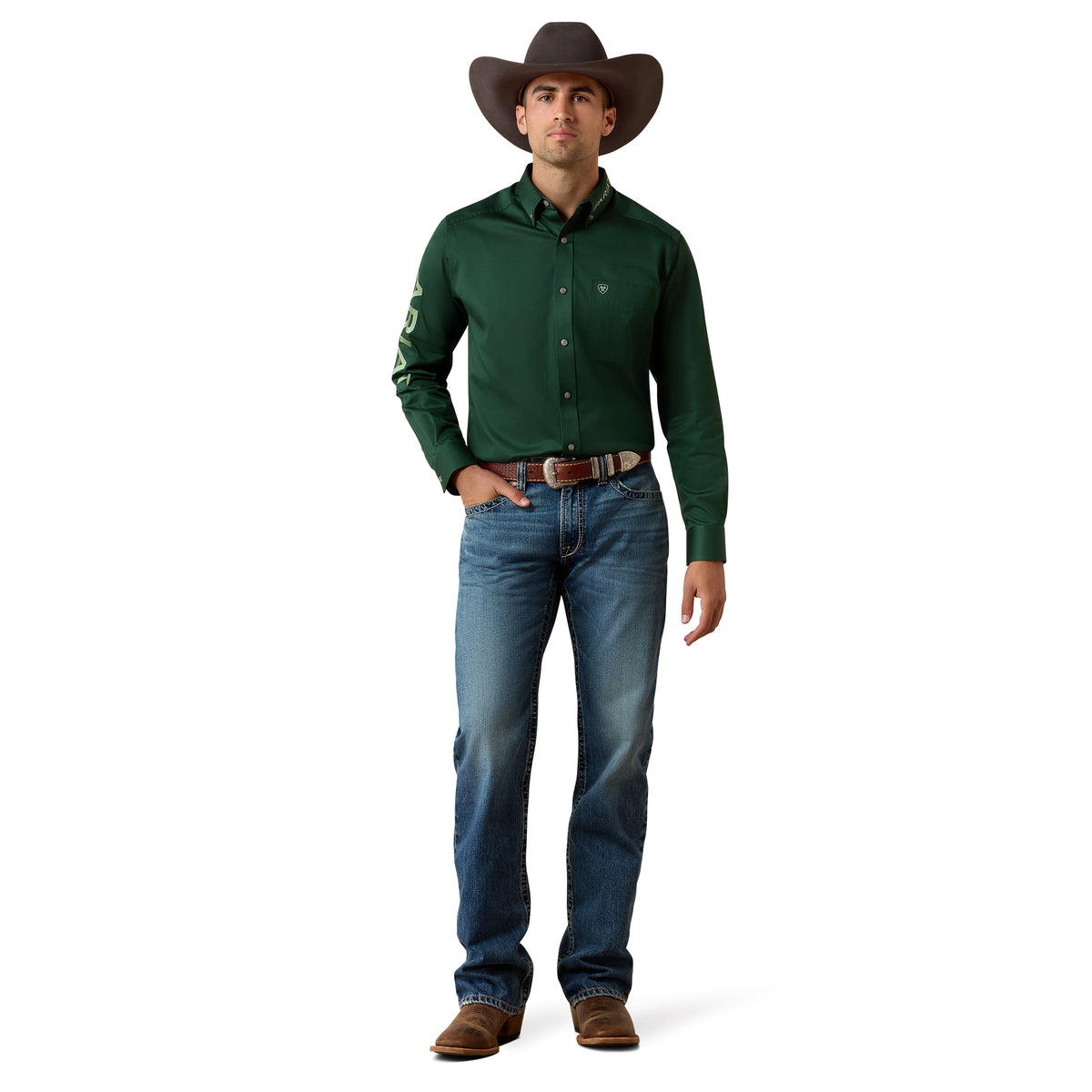 Men Team Logo LS Twill Shirt Pineneedle Green/ Aspen Green 10079291