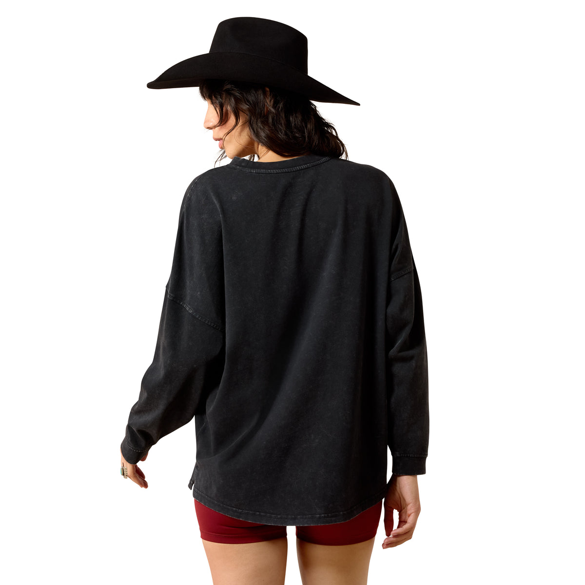 Women’s Canvas Oversized Long sleeve T-Shirt Black Acid Wash 10079483