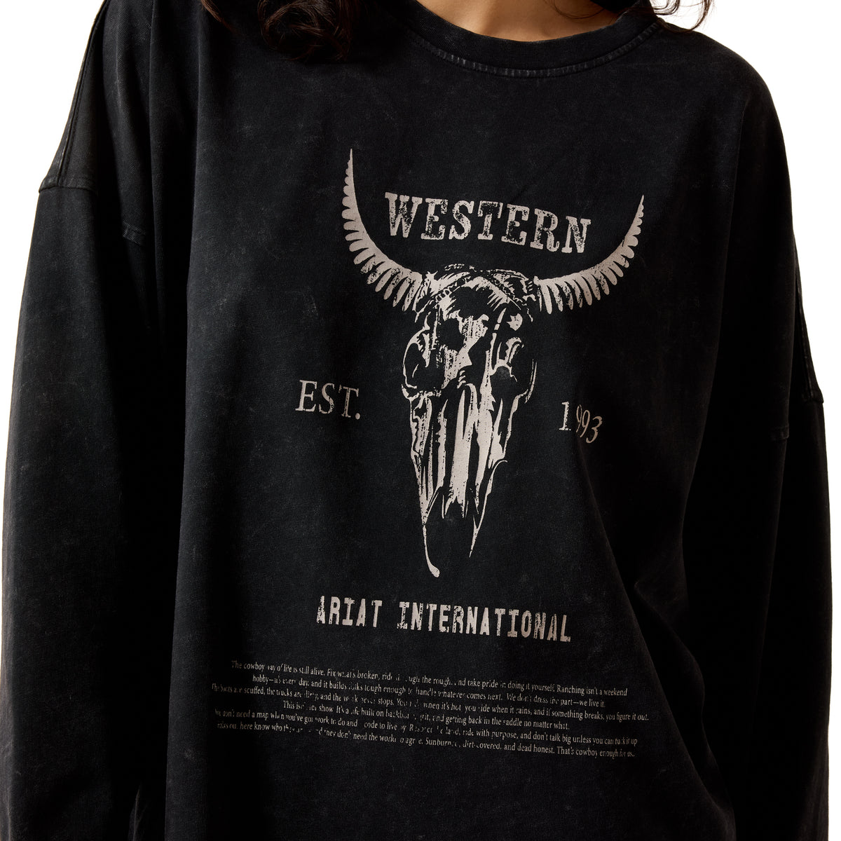 Women’s Canvas Oversized Long sleeve T-Shirt Black Acid Wash 10079483