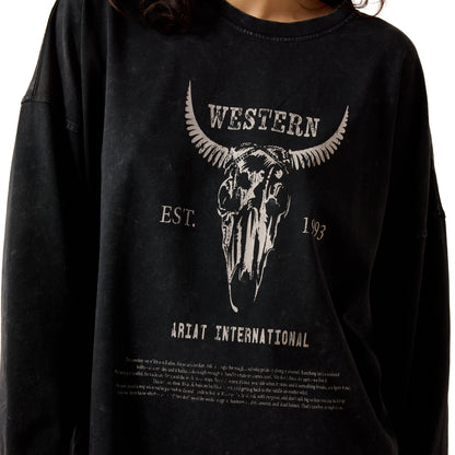 Women’s Canvas Oversized Long sleeve T-Shirt Black Acid Wash 10079483