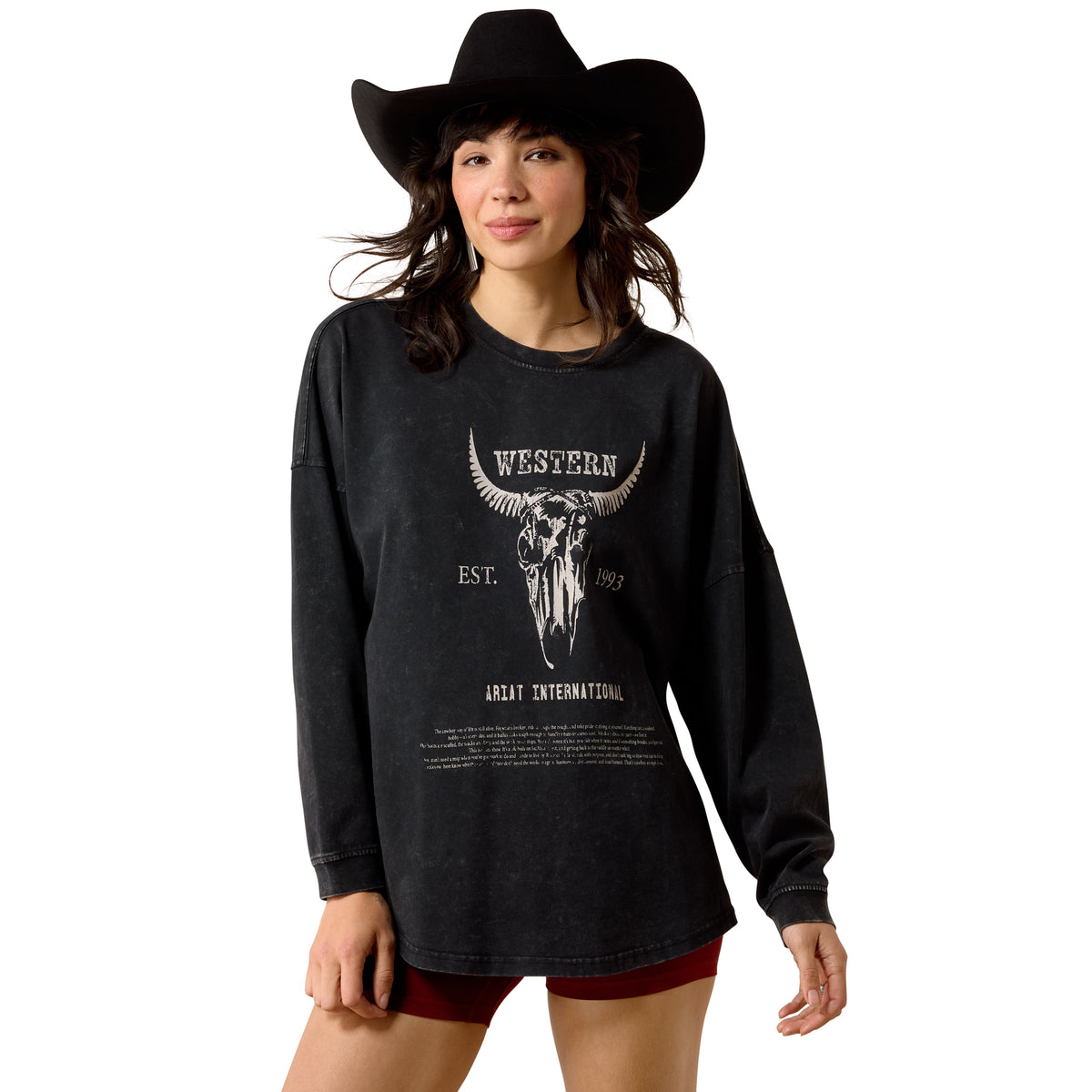 Women’s Canvas Oversized Long sleeve T-Shirt Black Acid Wash 10079483