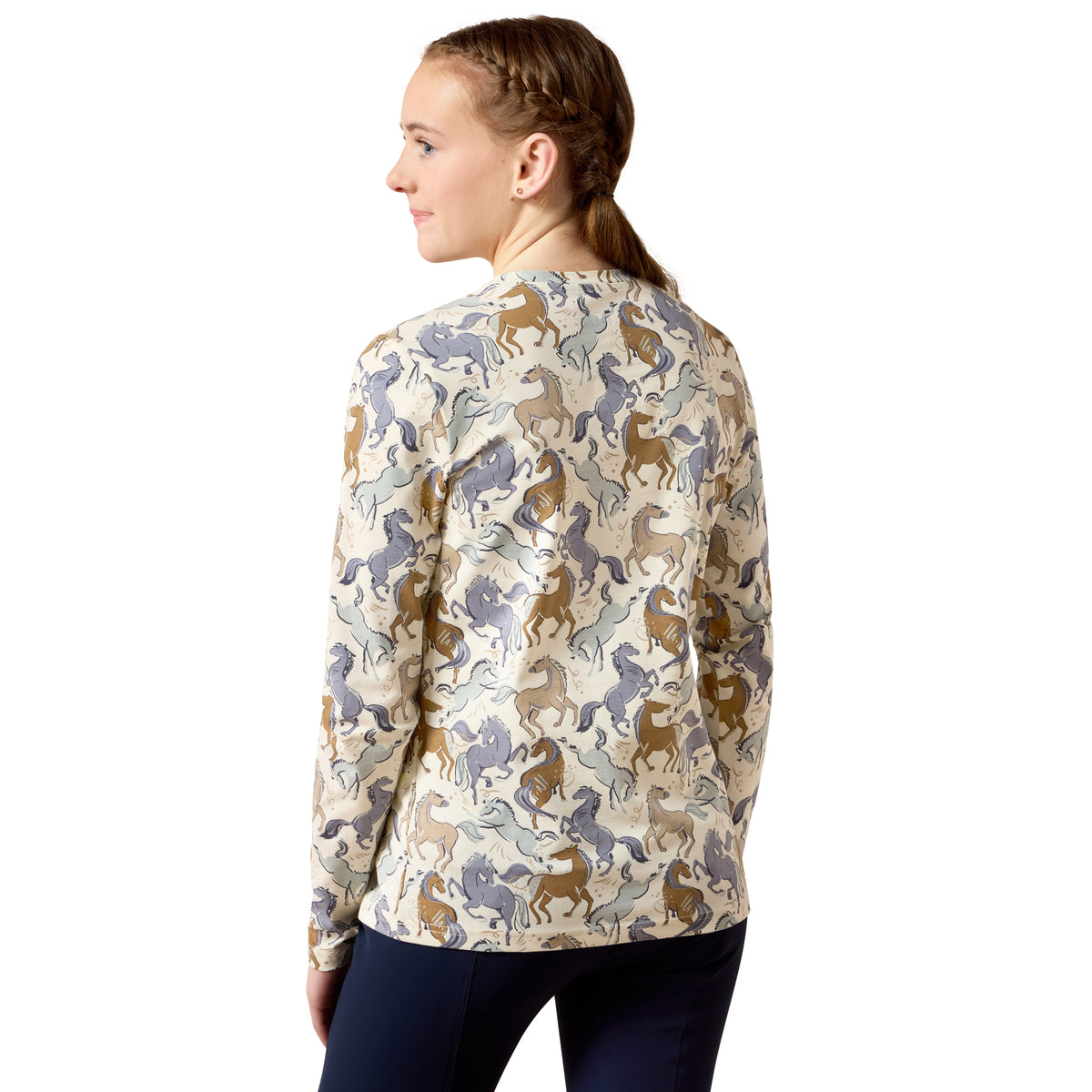 Girls Horsin’ Around Long Sleeve T-Shirt Antique White Print 10079123