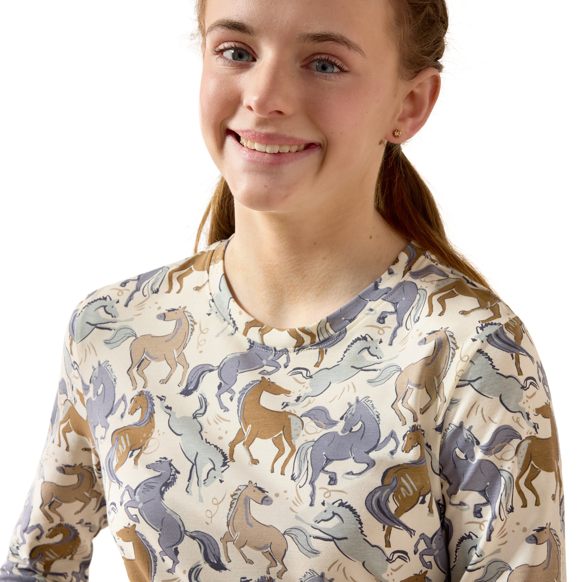 Girls Horsin’ Around Long Sleeve T-Shirt Antique White Print 10079123