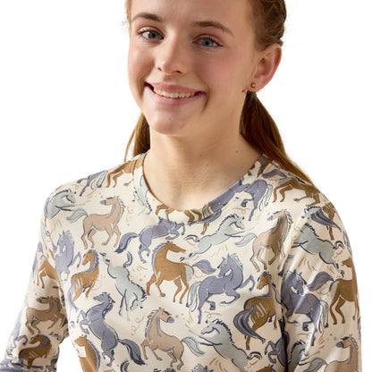 Girls Horsin’ Around Long Sleeve T-Shirt Antique White Print 10079123