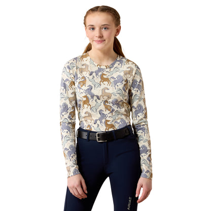 Girls Horsin’ Around Long Sleeve T-Shirt Antique White Print 10079123
