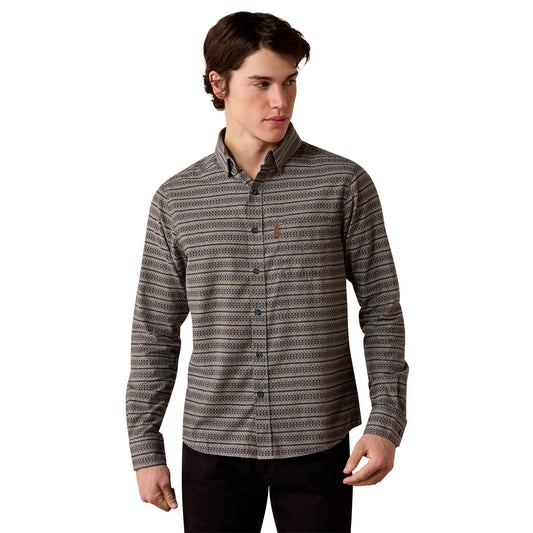 Men Michelangelo Modern Slim Fit LS Shirt India Ink Stripe Geo 10080607