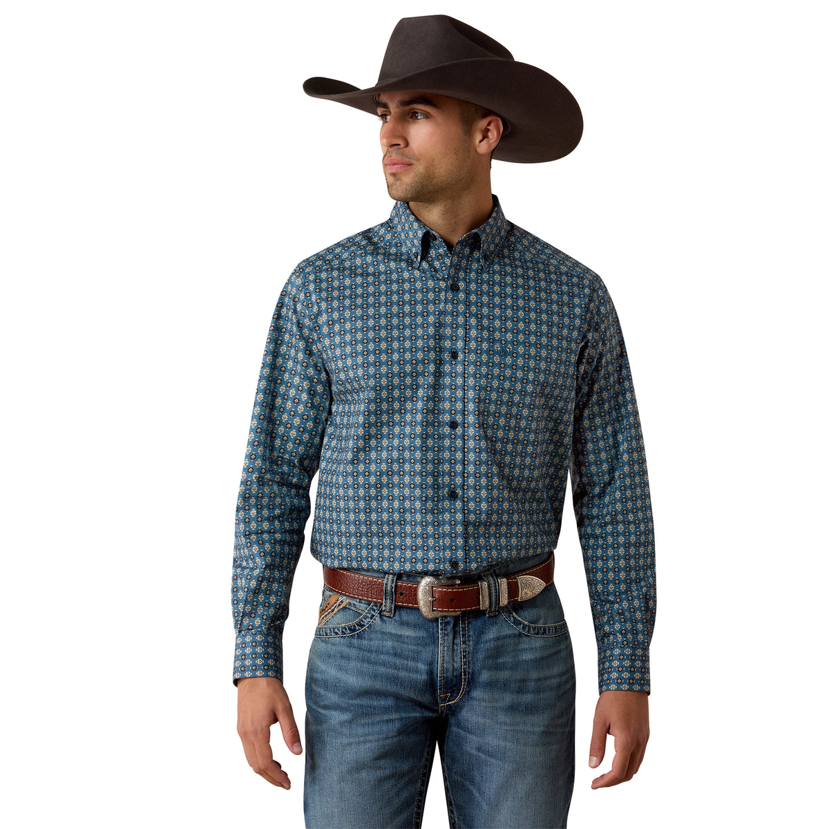 Men Lex LS Shirt Real Teal Southwest Geo Print 10080652