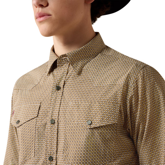 Men WF Rip LS Shirt Antique Gold Geo Print 10080698