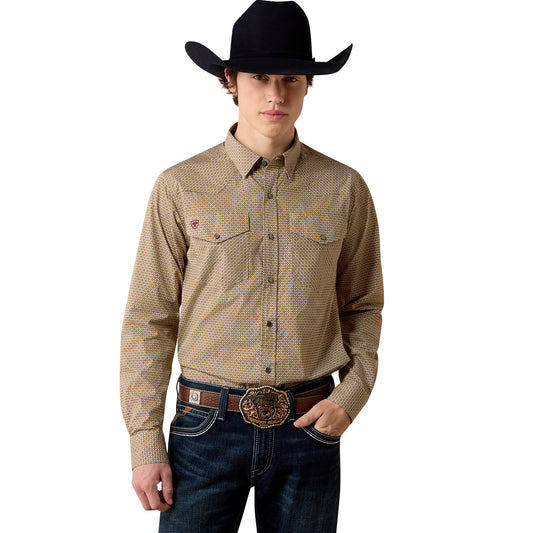 Men WF Rip LS Shirt Antique Gold Geo Print 10080698