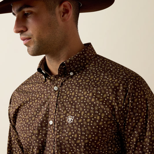 Men WF Raven Fitted LS Shirt Coffee Bean Paisley Print 10080721