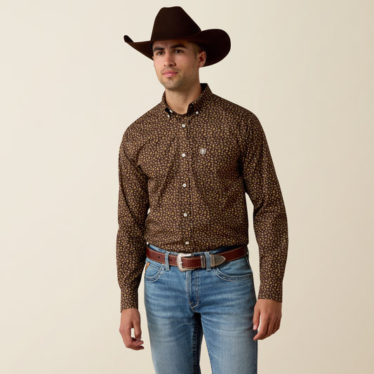 Men WF Raven Fitted LS Shirt Coffee Bean Paisley Print 10080721
