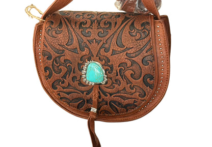 Catchfly Saddle Bag Embossed W/ Faux Turquoise Stone 2421330141