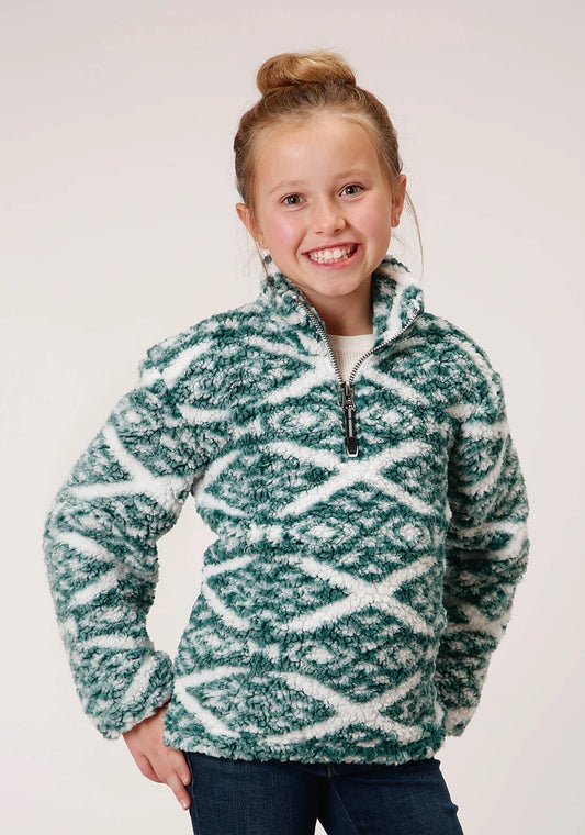 Girl’s Roper Sherpa Pullover Green Southwest