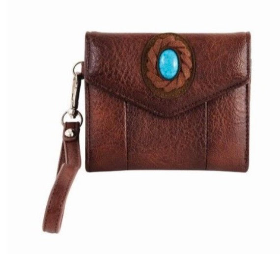 Justin Mini Wallet Brown W/Faux Turquoise Concho 2520856261