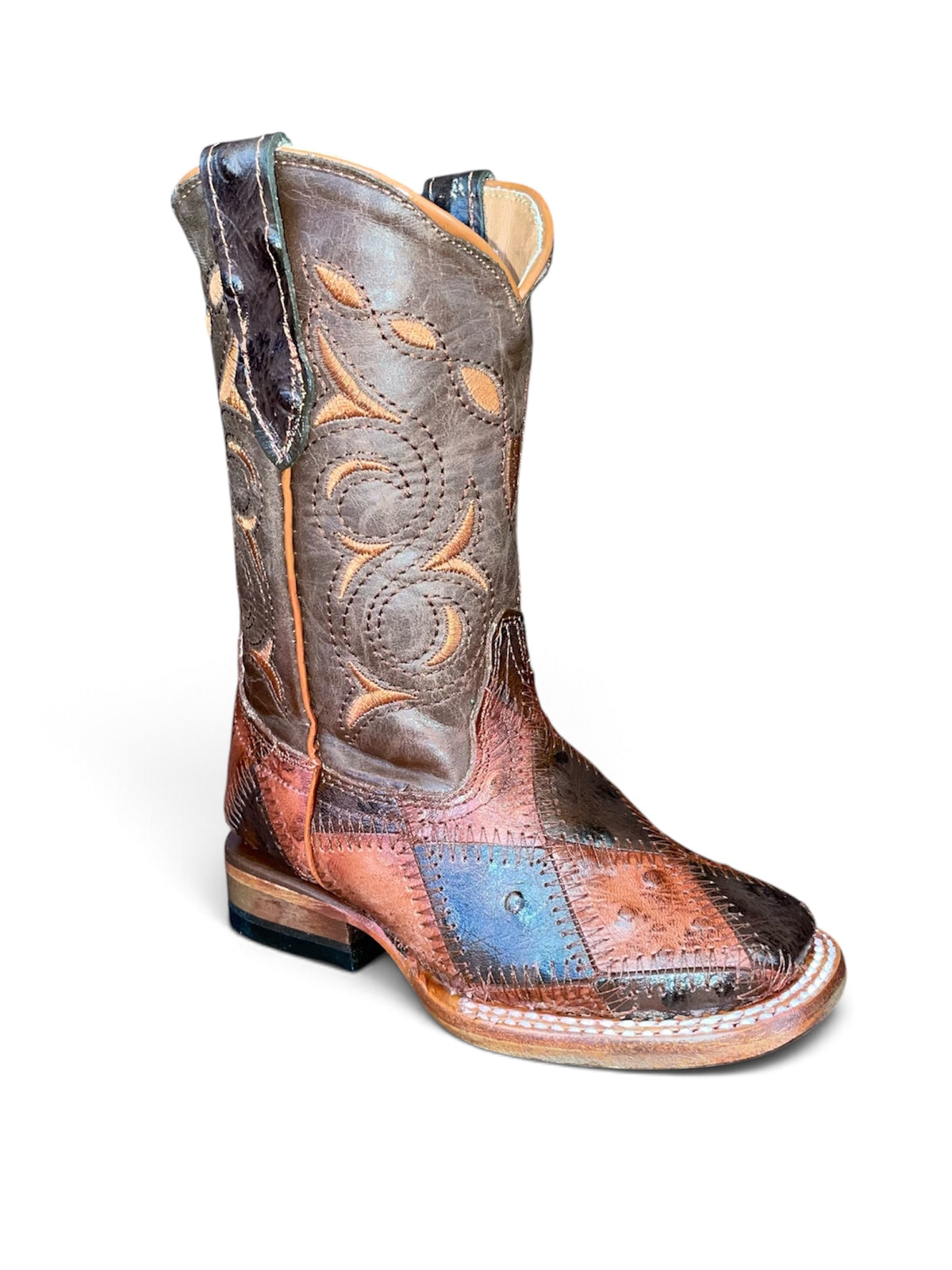 Boys Ace Ostrich Patchwork Square Toe Boots TMK205646