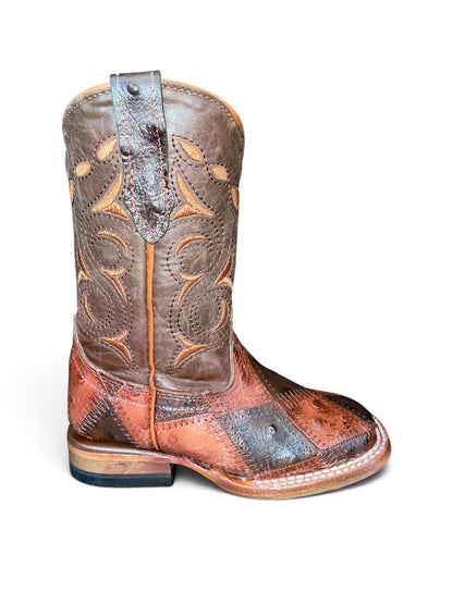 Boys Ace Ostrich Patchwork Square Toe Boots TMK205646