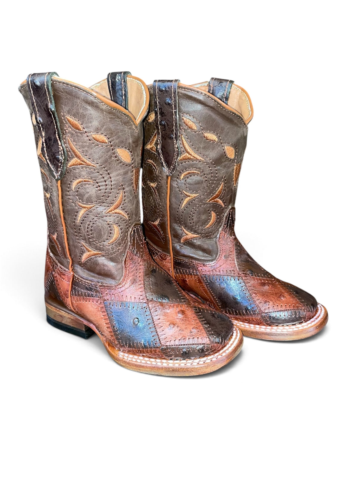 Boys Ace Ostrich Patchwork Square Toe Boots TMK205646
