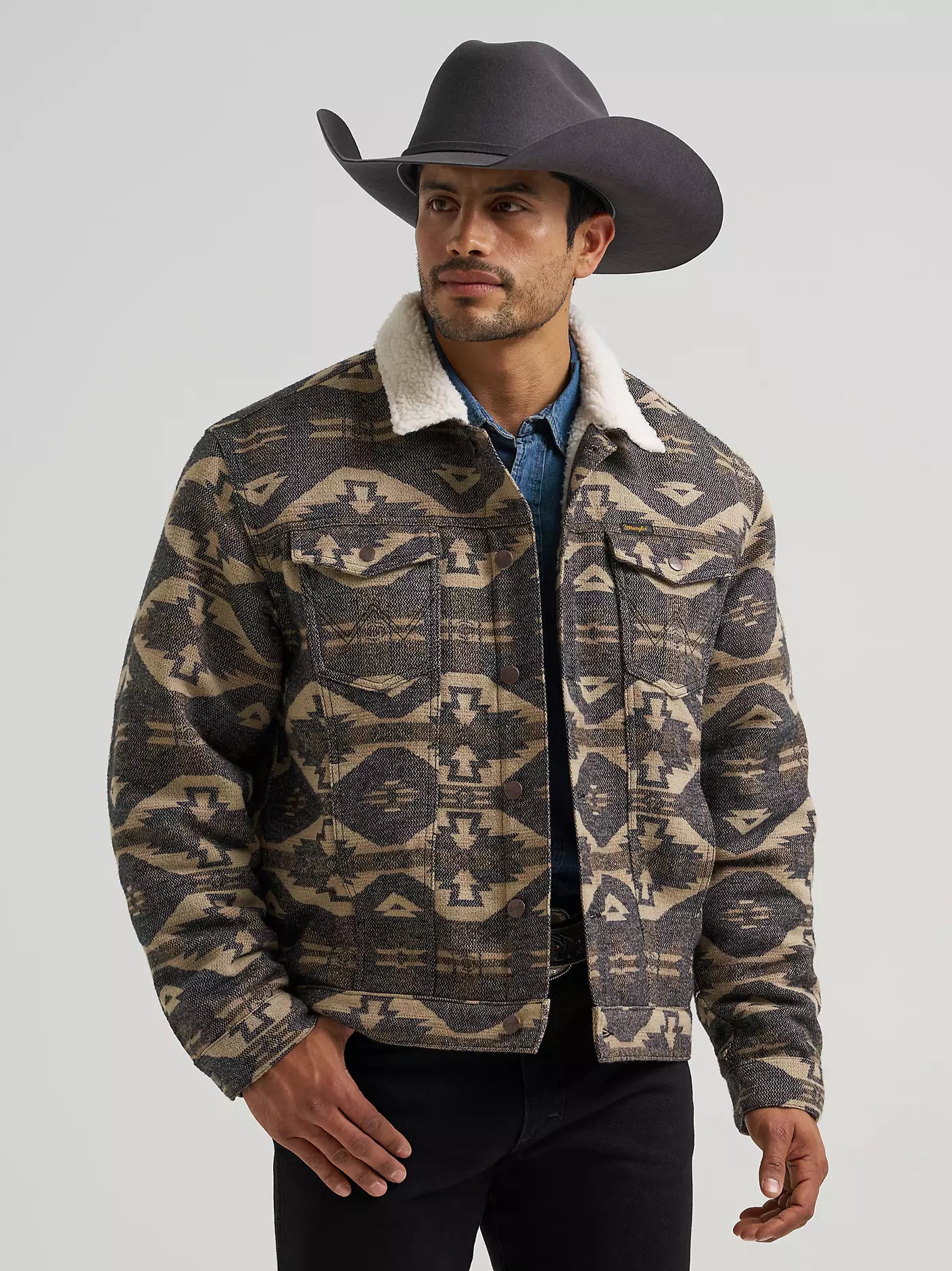 Men sherpa Lined Jacquard Print Jacket Elmwood 112381945