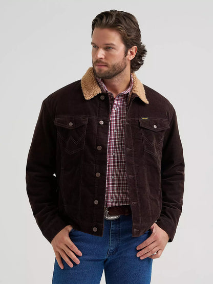 Men Sherpa Lined Corduroy Jacket Black Coffee 112382099