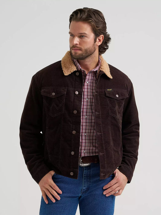 Men Sherpa Lined Corduroy Jacket Black Coffee 112382099