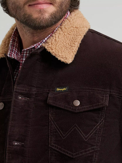 Men Sherpa Lined Corduroy Jacket Black Coffee 112382099