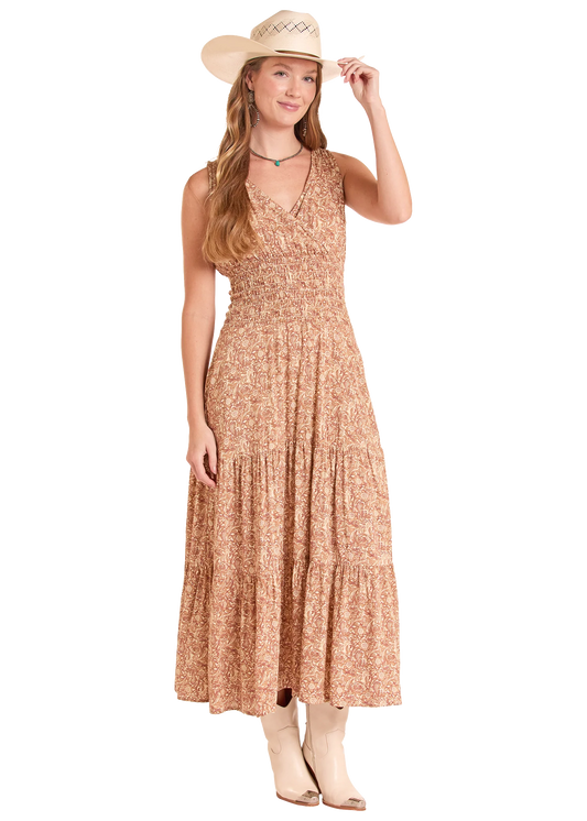 WOMEN TOOLED PRINT DRESS TAN LWD1R08853 FINAL SALE