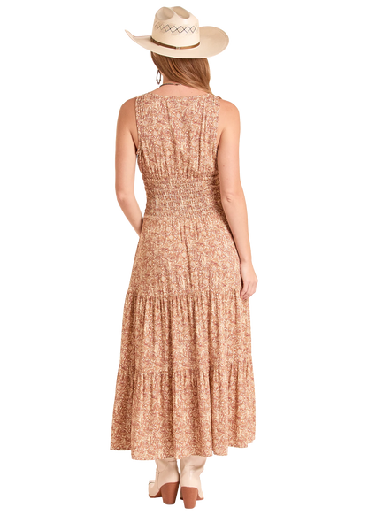 WOMEN TOOLED PRINT DRESS TAN LWD1R08853 FINAL SALE