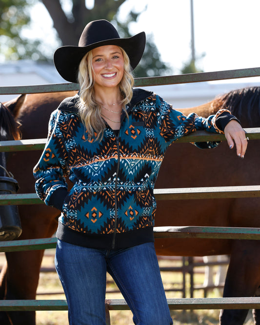 Women Fleece Sweater Jacket Black/ Geo MAJ9919002