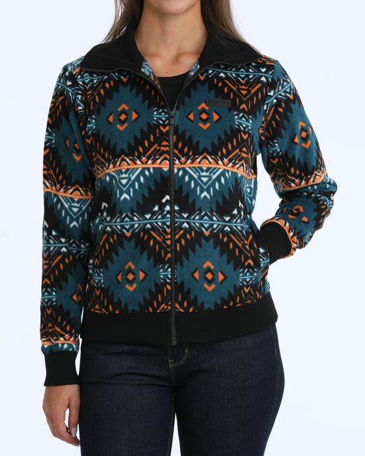Women Fleece Sweater Jacket Black/ Geo MAJ9919002