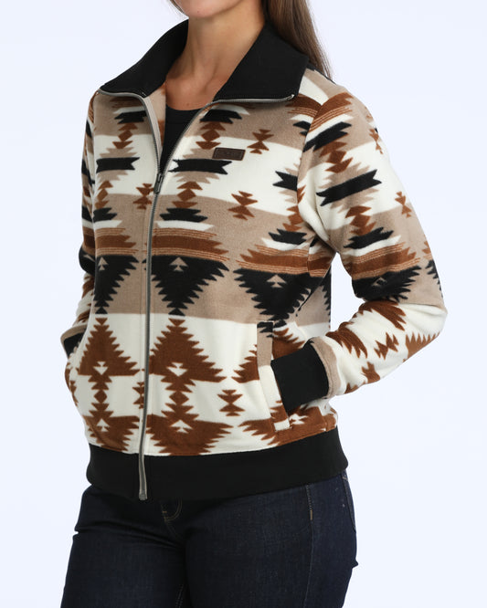 Women Fleece Sweater Jacket Khaki/ Geo MAJ9919003