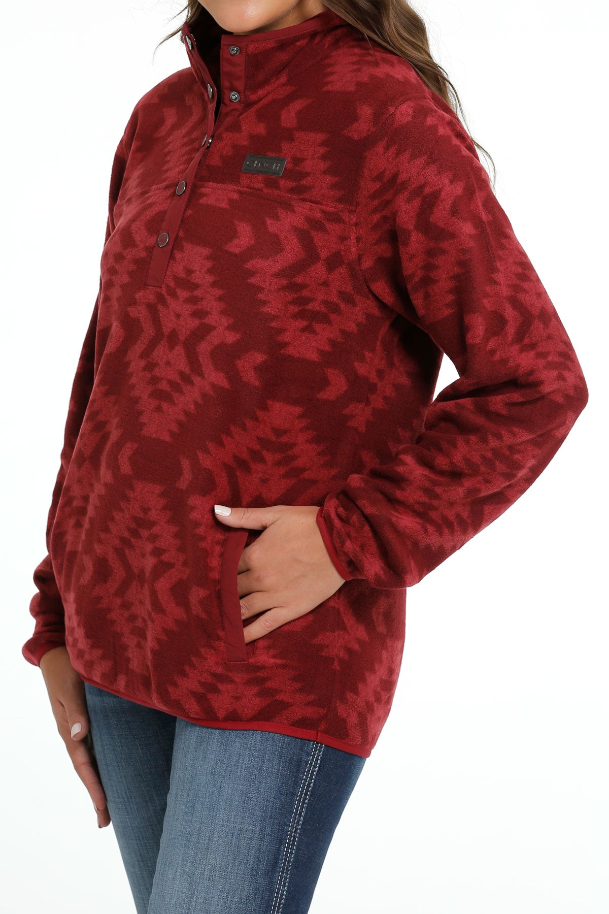 Fleece Sweater Red Aztec Print