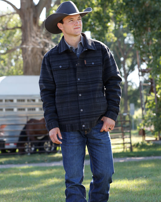 Men Stripped Trucker Jacket Black MWJ1921005