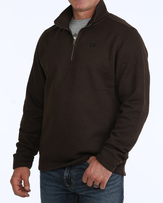 Men Quarter Zip Pullover Brown MWK1080022