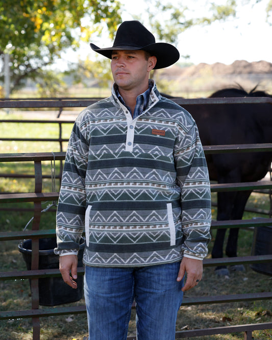 Men Polar Fleece Pullover Olive Southwestern MWK1514029
