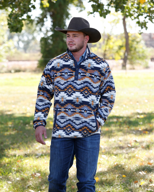 Men Polar Fleece Pullover Navy Southwestern MWK1514030