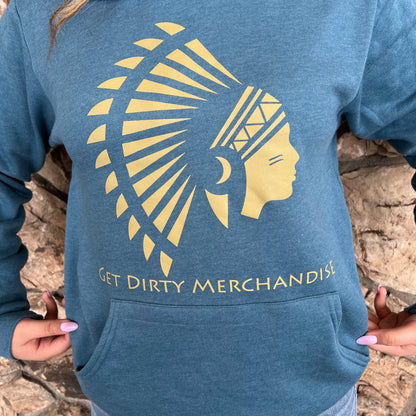 Get Dirty Merchandise Lucy H.Sudadera con capucha azul/dorada