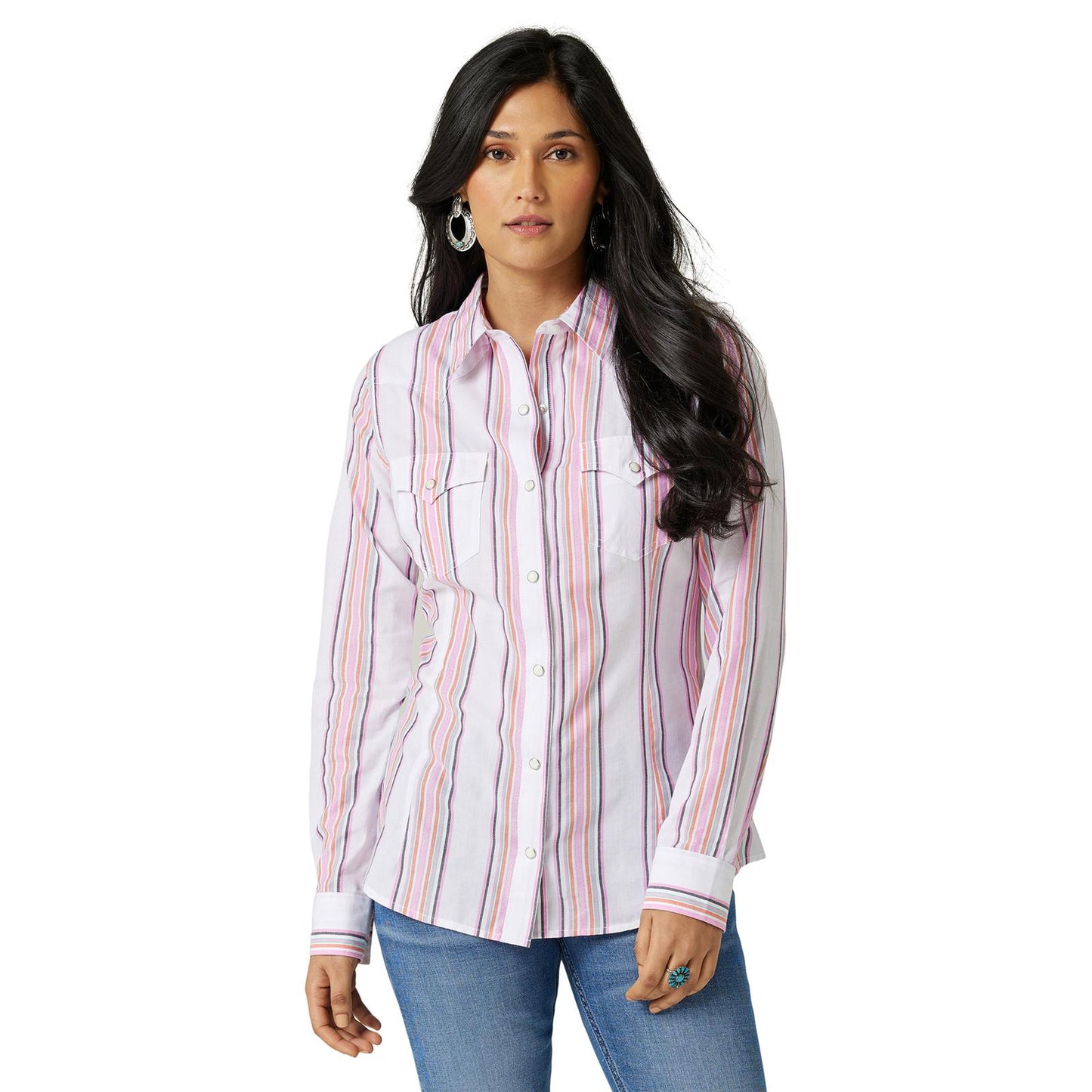Camisa a rayas Western Snap Blanco/Rosa