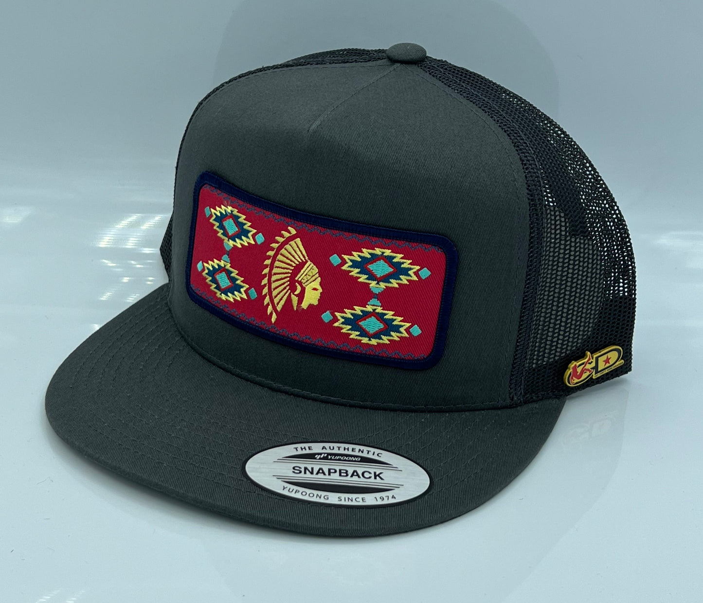 Get Dirty Merchandise Red Aztlan Char/Char Trucker Hat