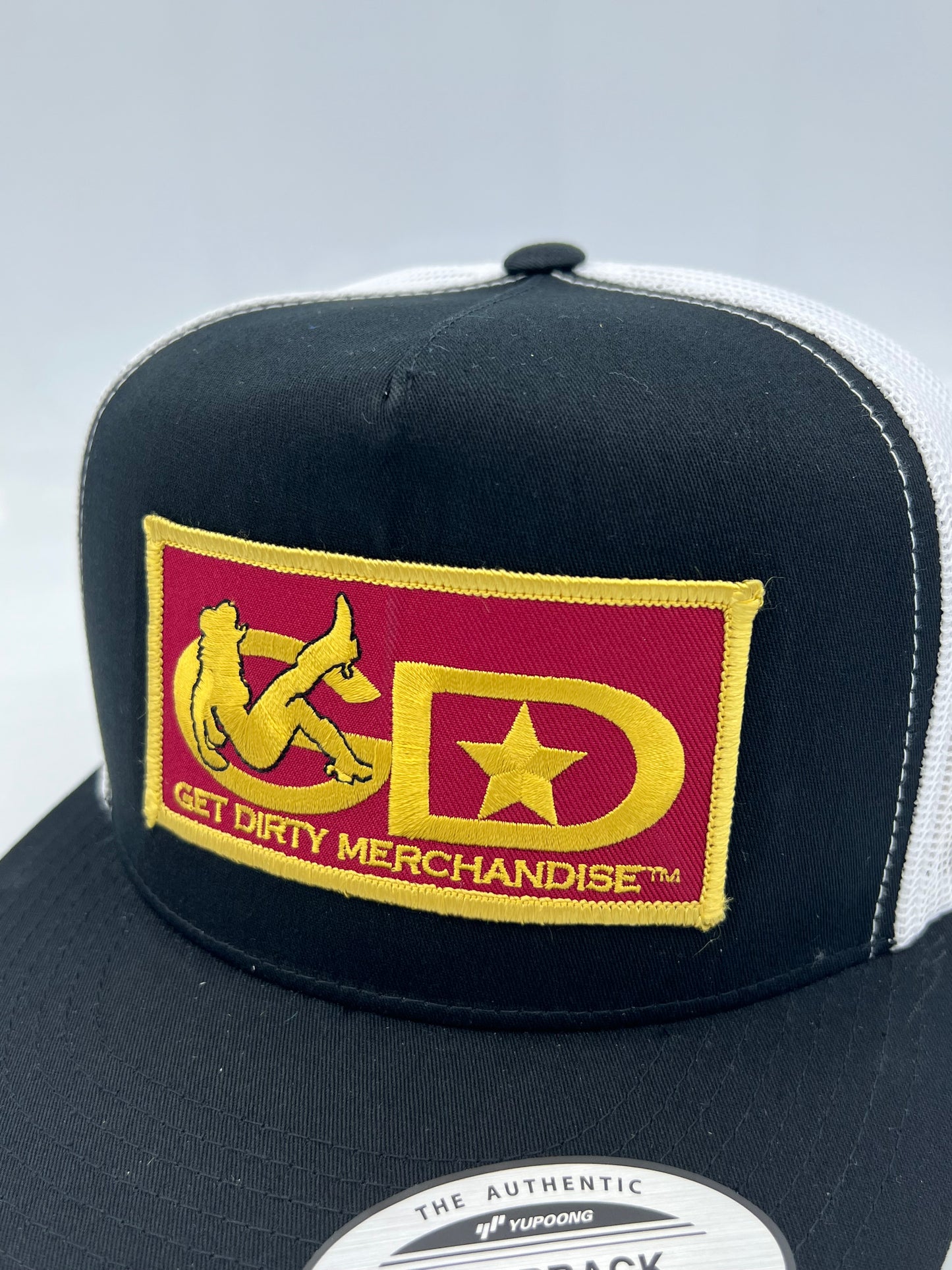 Get Dirty Merchandise RED GLD Vanilla Blk/Wht Trucker Hat