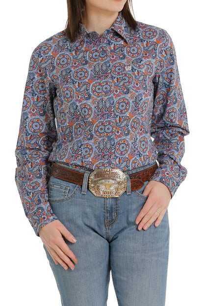 Button-Down Western Shirt Blue/ Red/ Orange